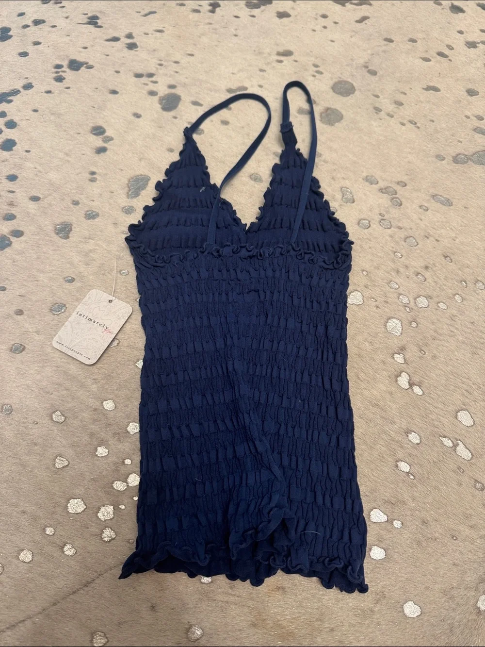 Free People Navy Smocked V-Neck Cami